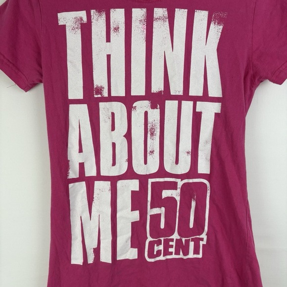 Women's Pink 50 Cent Think About Me Graphic Band Tee Shirt Cities Concert - Picture 2 of 6